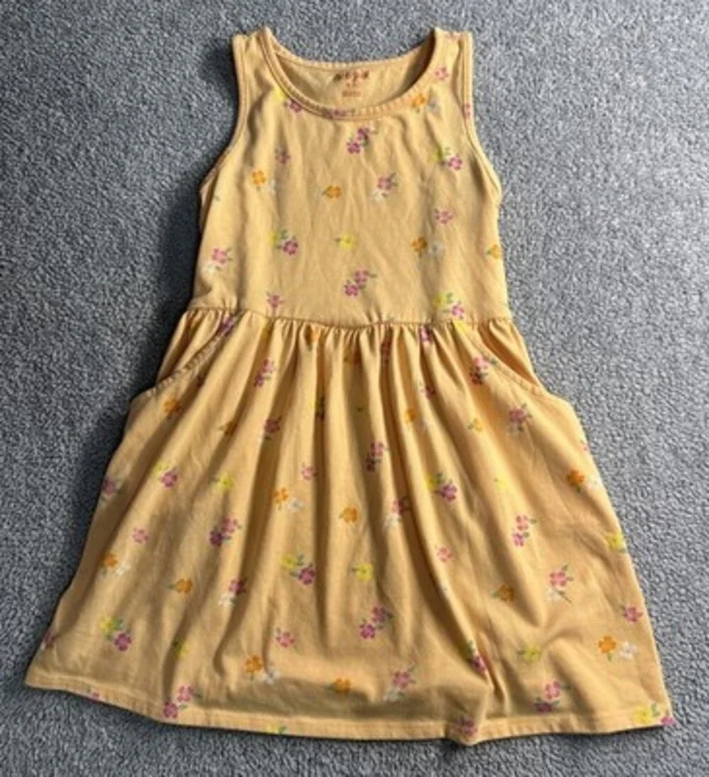 Cat & Jack Girls Peachy-Orange Floral Sundress Sleeveless Ruffle Neck M (8)